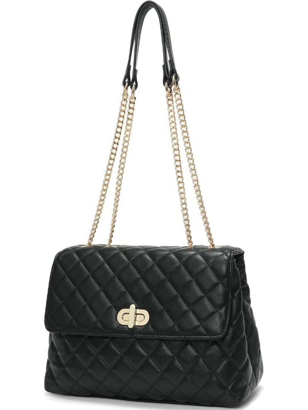 Women's Black Quilted Leather Shoulder Purse Chain Strap Crossbody Bag